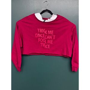 HM Divided Pink Trick Me Once Cant Fool Me Twice Cropped Sweatshirt XL
